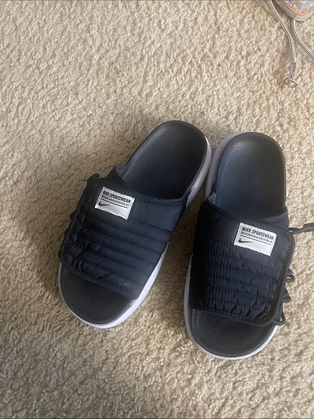 Nike Black and White Quilted Slide Sandals